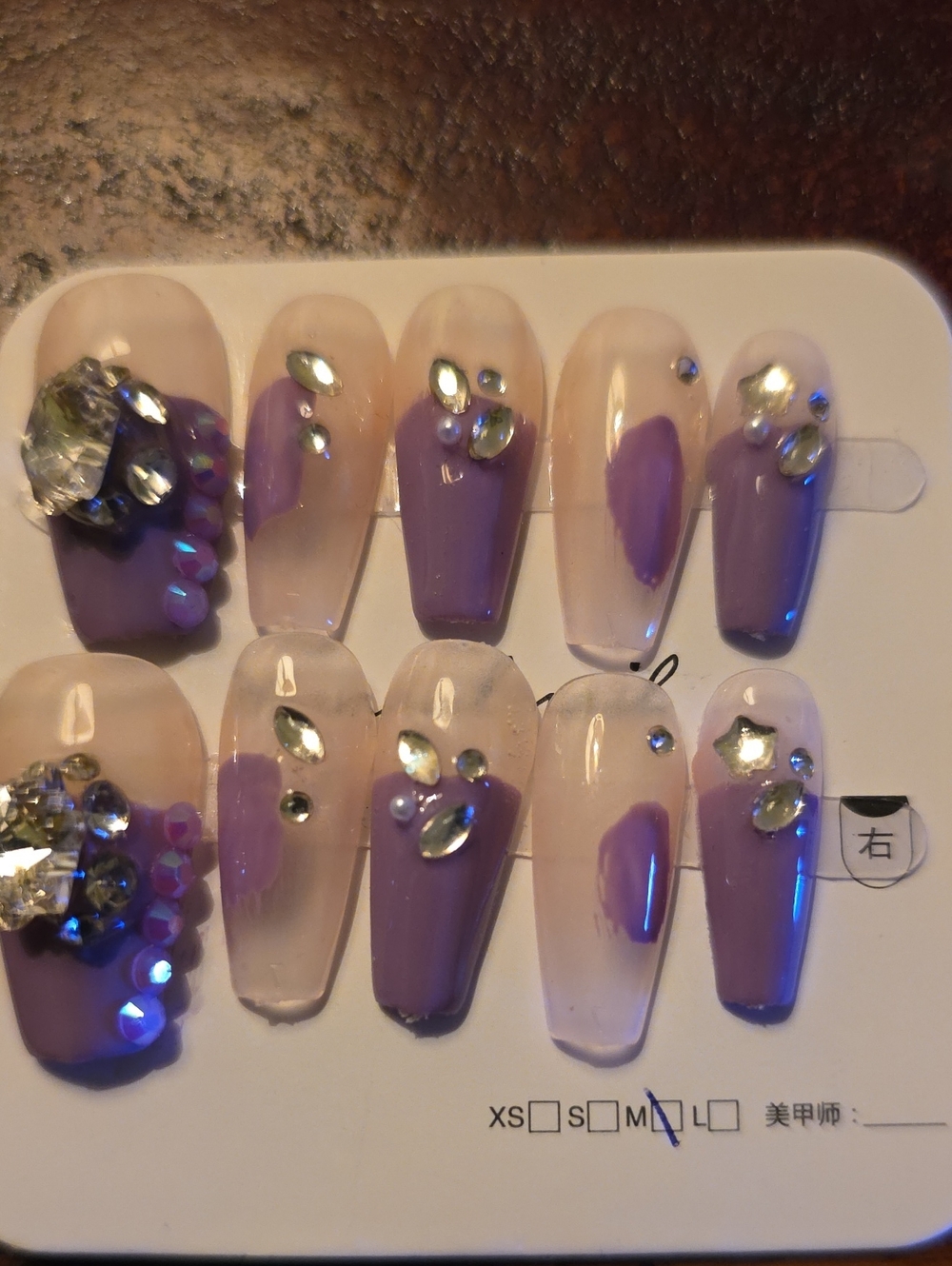 Purple Rhinestone Press-On Nail Set by Size Med